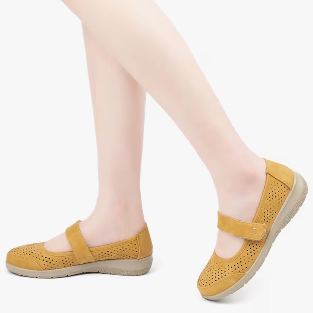 Comfort Mary Jane Flats in Mustard Yellow - Picture 4 of 6